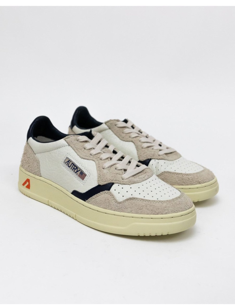 Scarpe AUTRY | Autry Sneakers Pelle Wrinkle Banco E Blu Aulwhe02 Sand/Sp/Wht