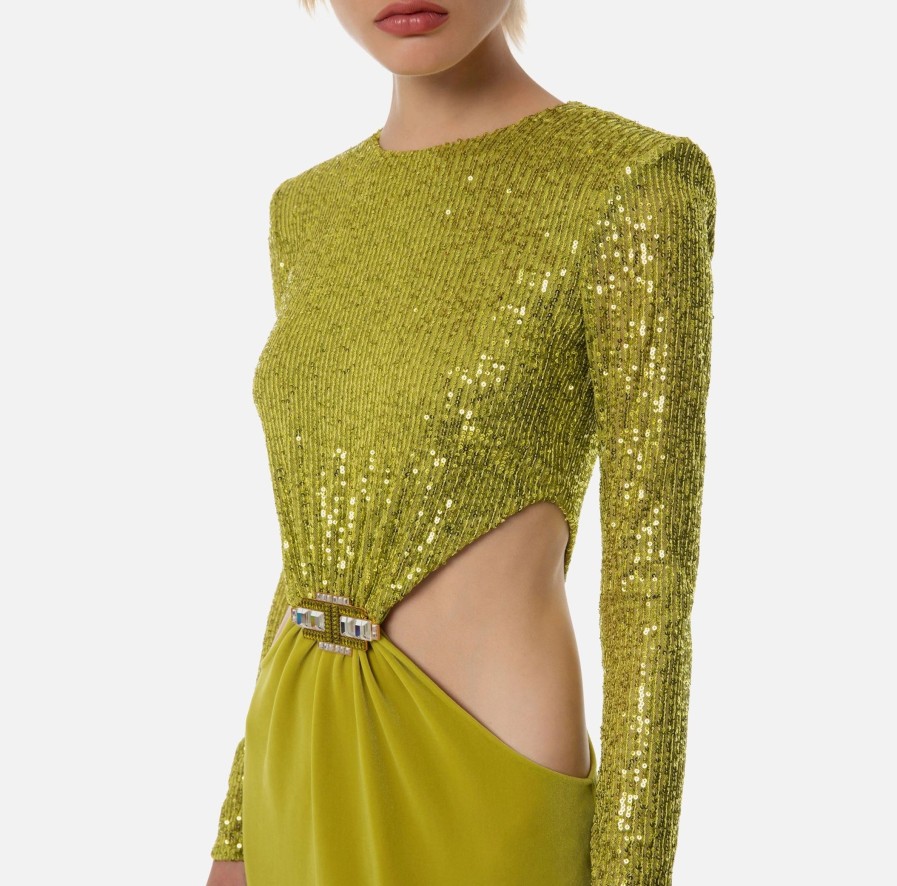 Abbigliamento ELISABETTA FRANCHI | Abito Red Carpet In Paillettes Olive