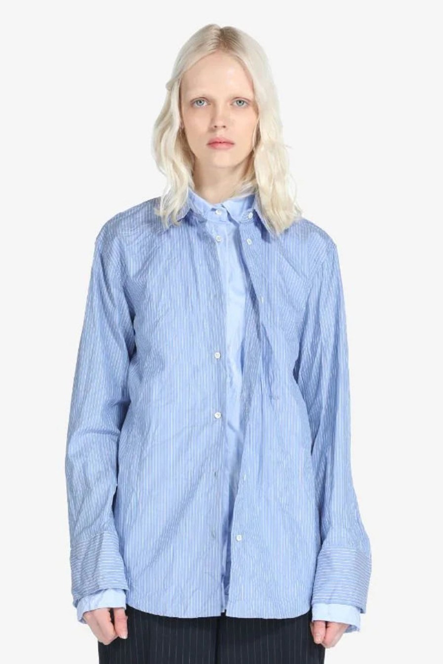 Abbigliamento N21 | Camicia Gessata A Strati N21 Azzurro/Bianco